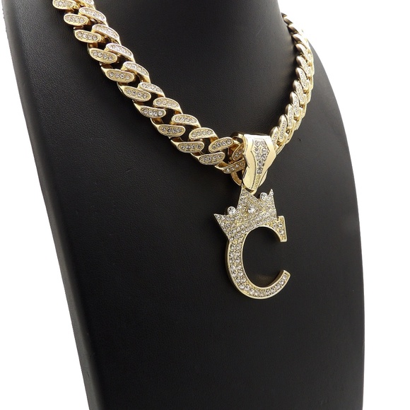 Initial C Pendant & 12mm 18" Full Iced Out Chain - Picture 3 of 6